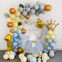 Children and boys one year old creative poster theme birthday arrangement party decoration balloon net red background wall