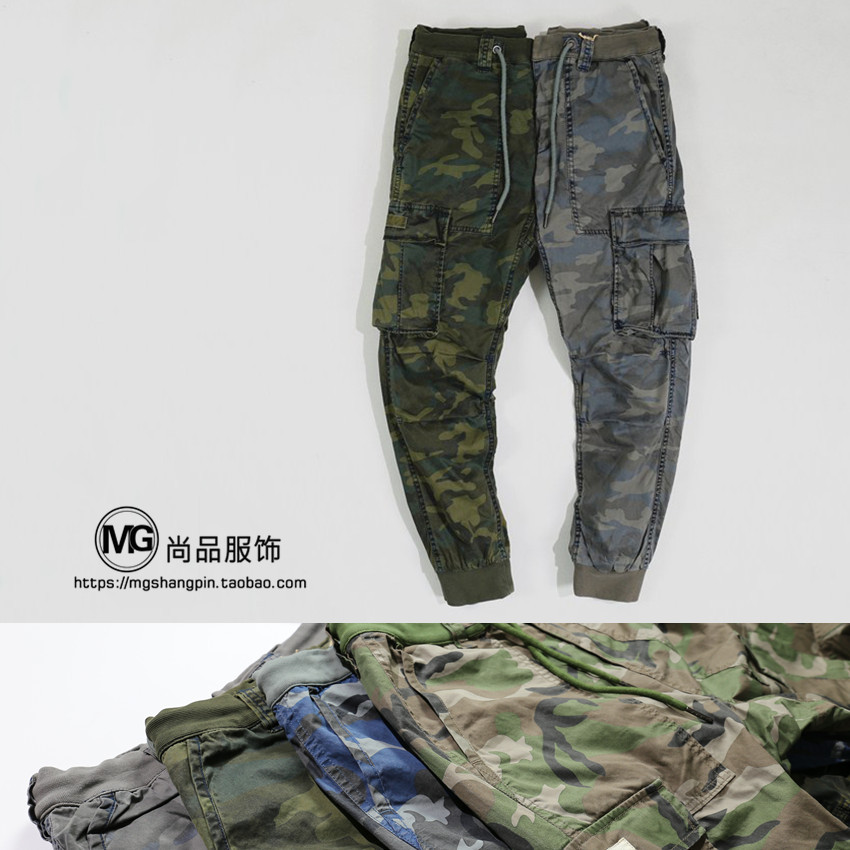 外贸尾单男裤剪标牛货迷彩工装裤男多袋裤美式复古小脚裤束脚裤男 Изображение 1 外贸尾单男裤剪标牛货迷彩工装裤男多袋裤美式复古小脚裤束脚裤男 Изображение 1