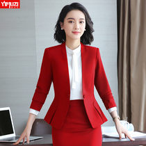 Red small blazer womens 2021 new autumn fashion temperament beautician professional dress suit suit suit suit