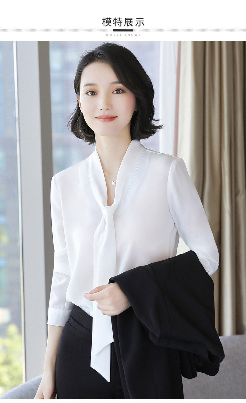 白色雪纺衬衫女长袖2019春新款白衬衣职业春装系带蝴蝶结飘带上衣