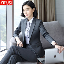 High-end professional clothes womens suits spring and autumn temperament gray suits formal clothes hotel front desk manager work clothes autumn
