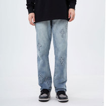 CTB Beer Captain American Retro Made Old Loose Straight Barrel Jeans Mans Little Crosses Pants High Street Tide