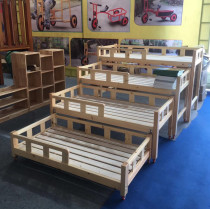 Kindergarten four-layer push-pull bed Children up and down high and low bed Solid wood multi-layer camphor pine drawer nap wooden bed