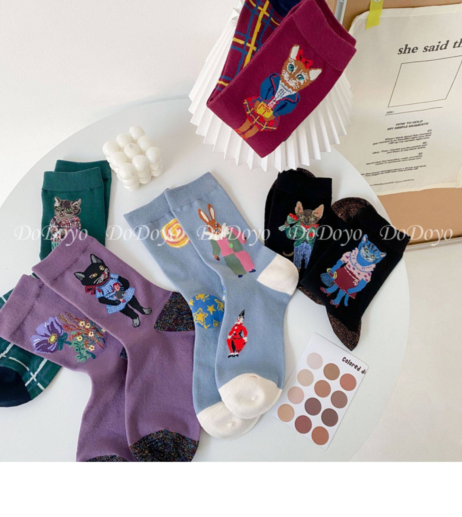 洞洞妖可爱小猫咪袜子女ab中筒韩国春季新款松鼠兔子ins个性长袜