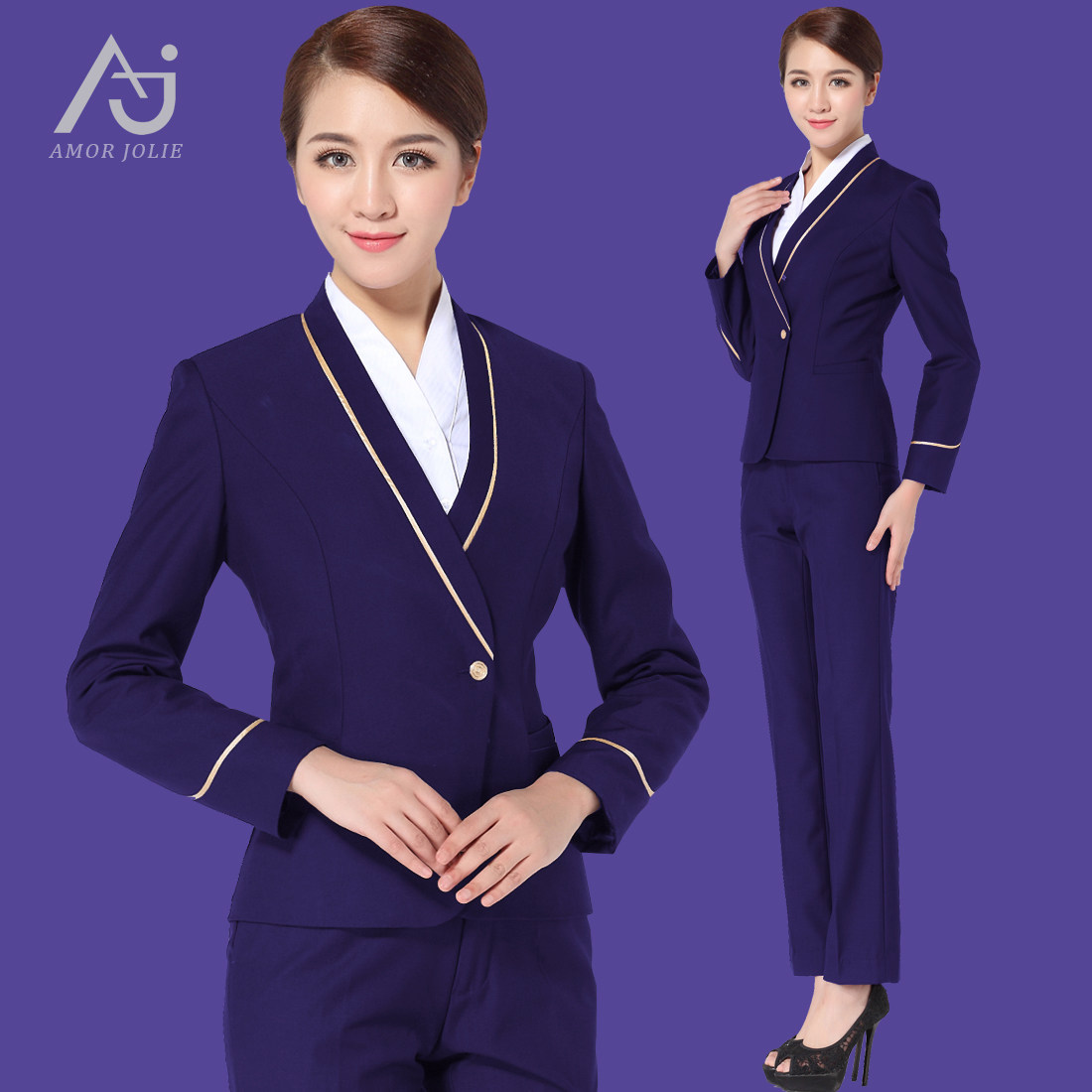 南航空姐制服职业套装春秋冬新款修身售楼接待医院酒店工作服紫蓝