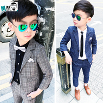 Spring and autumn childrens clothing Boys small suit suit Childrens plaid suit three-piece dress Flower girl presided over the performance