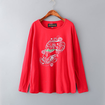 Foreign trade Original tail single large size Female dress Fat younger sister Fat mm Spring winter dress printed pure cotton T-shirt Bottom Shirt Loose Blouse