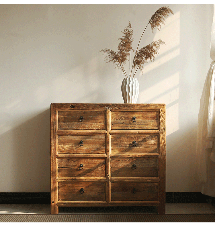 老榆木多屉柜回收门板老木头家具风化纹实木巴八屉柜田园复古斗柜