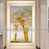 Art glass porch partition background wall living room screen carving carving craft Chinese three-dimensional deep carving landscape tree