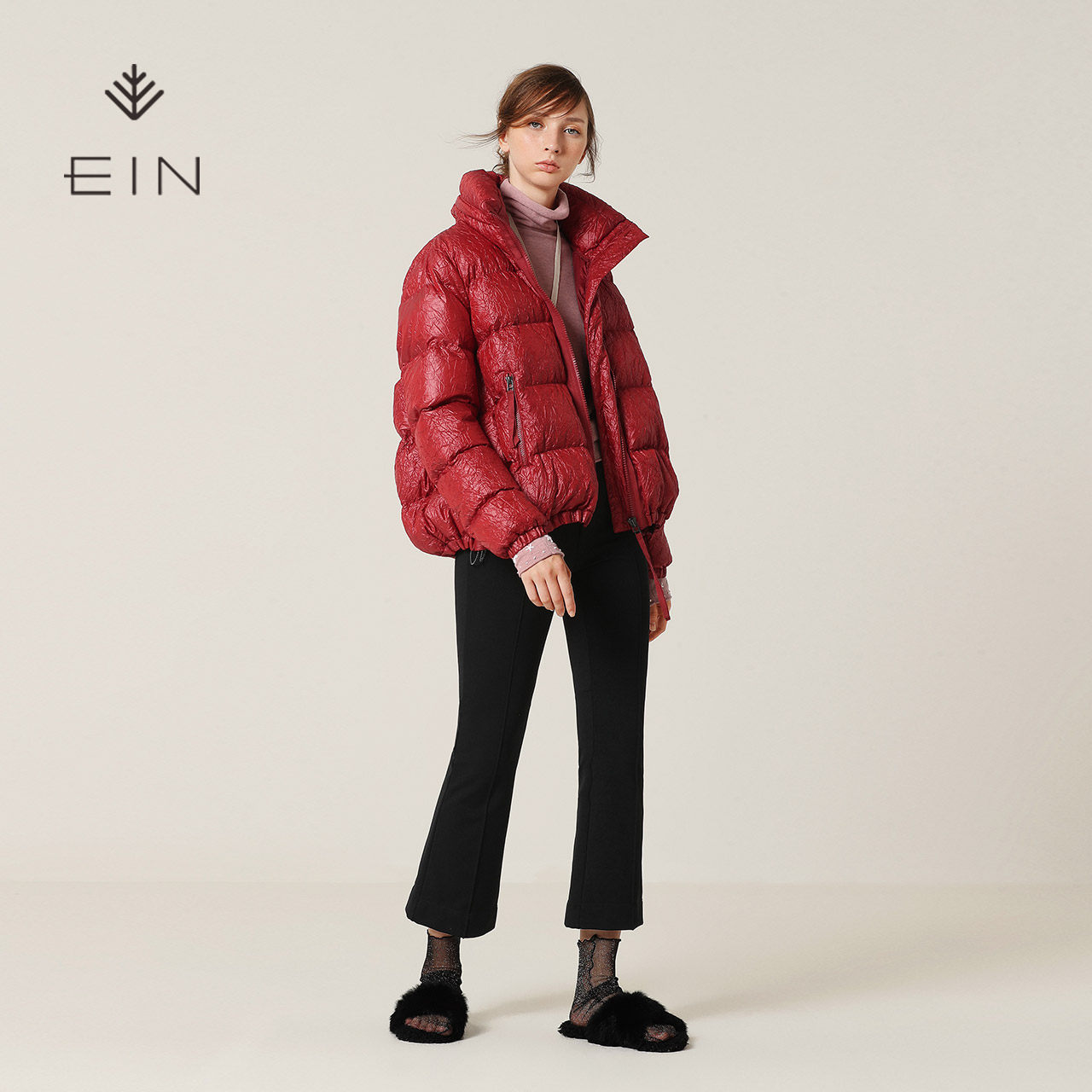 ein/言白鹅绒小个子亮面短款面包羽绒服女外套2020年冬季新款女装