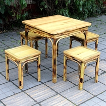 Square dining table and chair set pastoral bamboo furniture restaurant table and chair combination bamboo small square stool simple dining chair bamboo chair