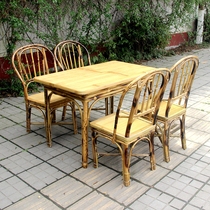 Pastoral bamboo furniture courtyard dining table and chair combination simple square dining table folk country tea table restaurant dining chair