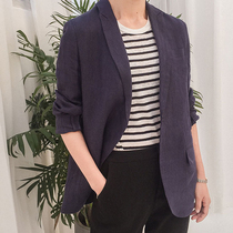 Tibetan linen blazer womens thin summer 2021 vintage Hong Kong flavor short Joker coat small suit tide
