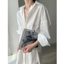 White shirt dress womens thin model 2021 summer new design sense small-scale Fuguang flavor wild shirt