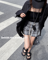 Xiaonian custom private clothing summer New loose five-point shorts high waist slim a-shaped plaid suit wide leg shorts