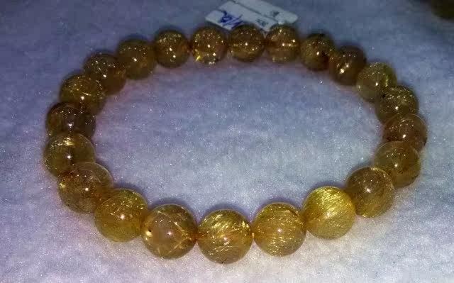 天然水晶精品满发金发晶手链9mm,发丝金黄,棉较多,24克