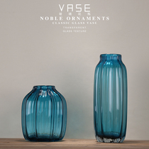 European-style country grocery vase Mediterranean blue transparent glass hydroponic vase Home decoration flower ornaments