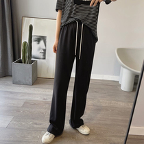Black wide-leg pants womens summer thin high-waisted slim vertical straight-tube mopping pants loose all-match casual pants trousers
