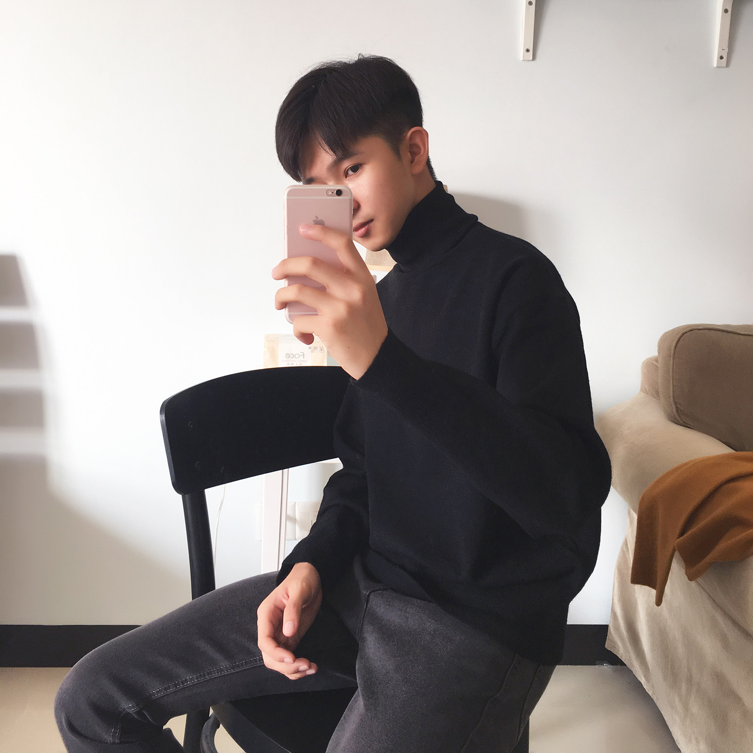 小明bene 自制 秋冬新款套头高领毛衣韩版修身针织衫男生