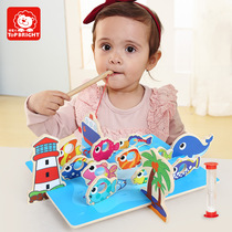 Baby Wooden Stereo Phishing Toys Children Fishing Games Jigsaw Children Parent-child Toys Ship Whales