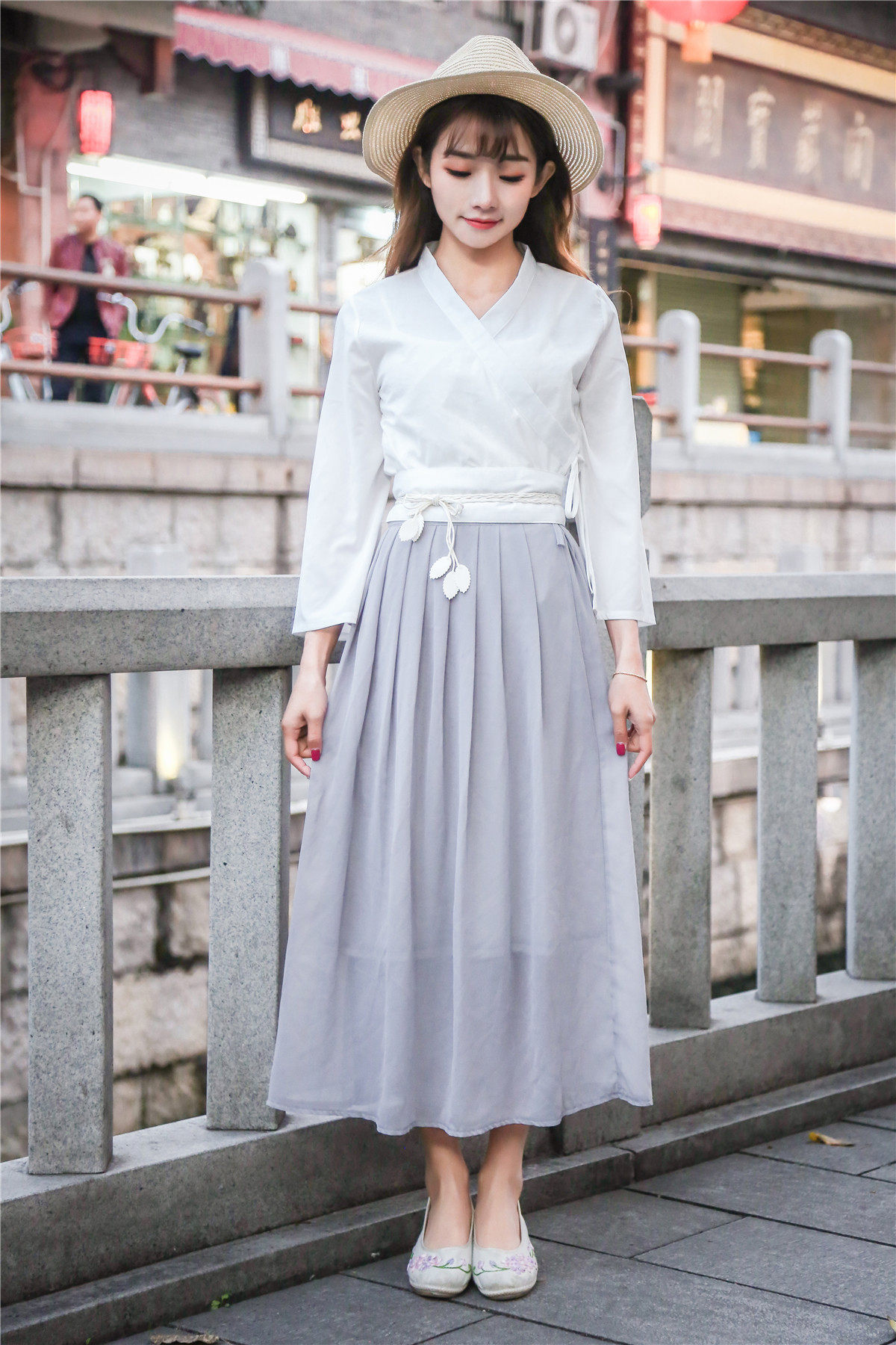 8175#实拍改良汉服女齐胸广袖襦裙连衣长裙汉元素日常l两穿套装