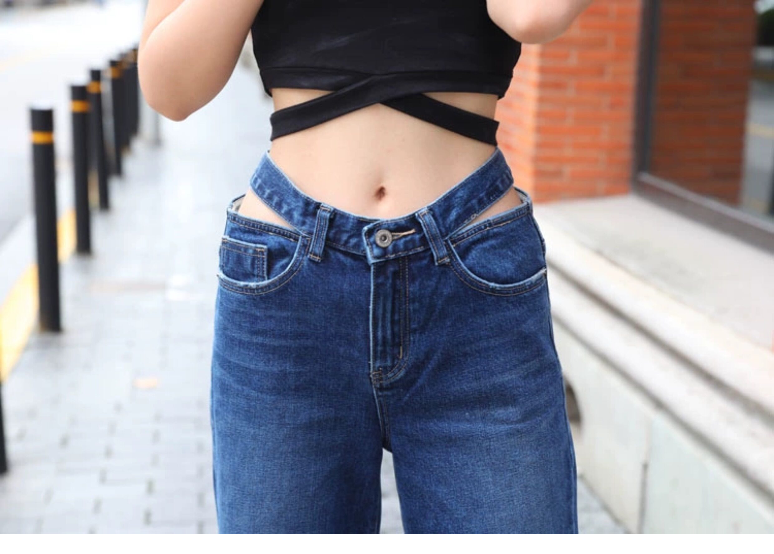 深蓝色直筒牛仔裤女mini brand秋季新款设计感高级感修身牛仔裤女