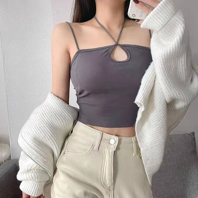 实拍不减价美背小吊带挂脖交叉裹胸棉背心固定杯乳胶内衣