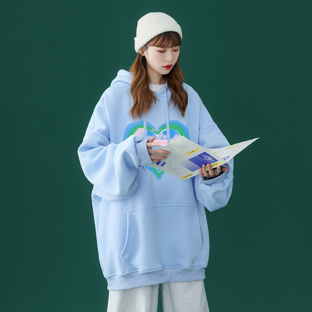 秋新款中性宽松百搭爱心连帽卫衣男女潮w6222 p35控48