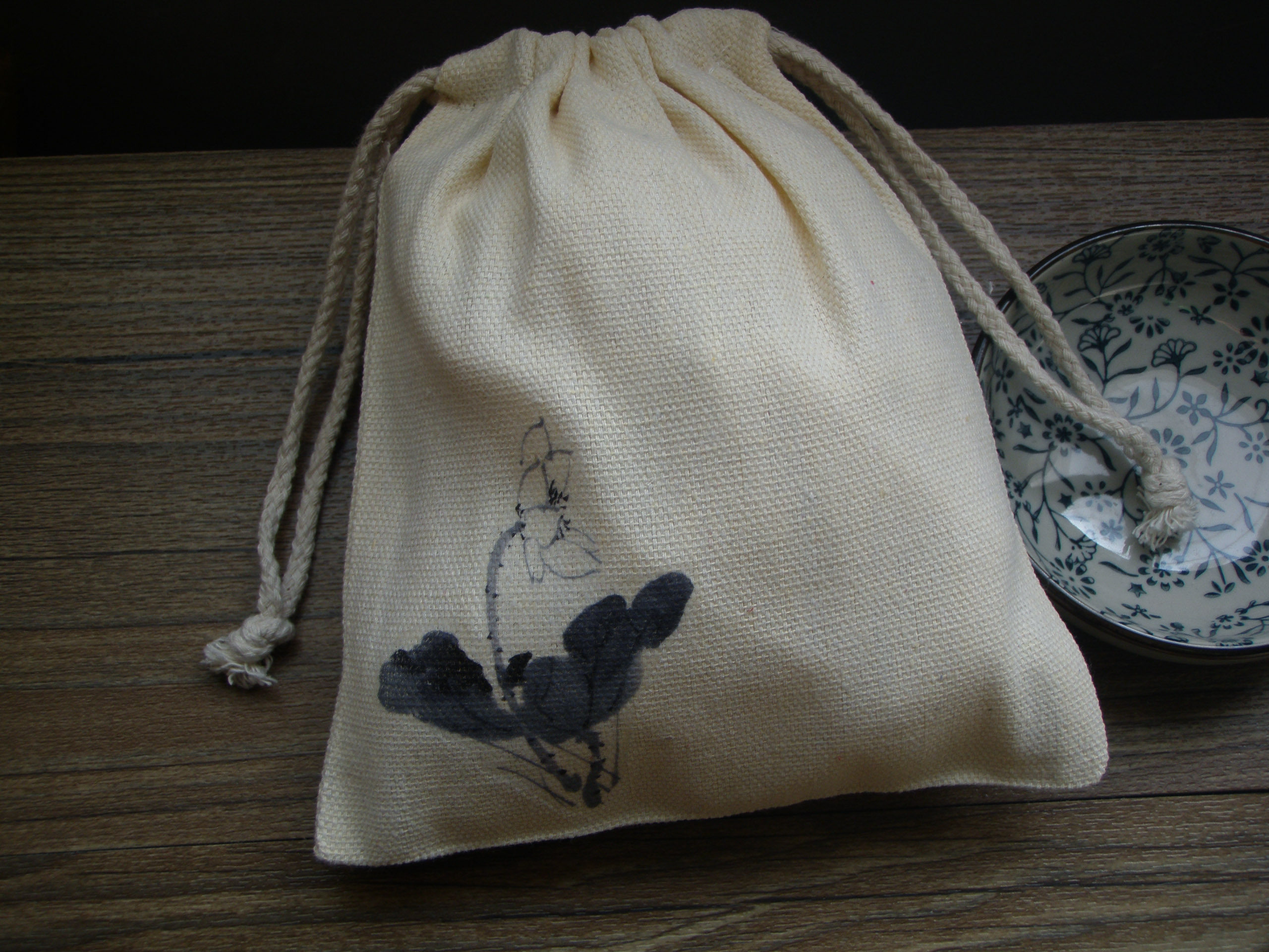 和芮布艺 棉帆布 束口袋 布袋子抽绳袋 化妆袋 礼物礼品袋 手机袋