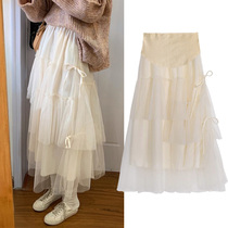 Maternity dress 2021 autumn new fashion net red loose medium and long mesh skirt spicy mom wears a belly skirt outside