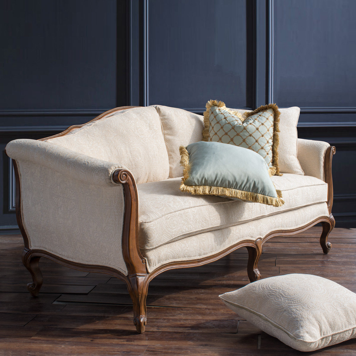 美式实木雕花布艺双人沙发进口绒布复古小户型豪华客厅英式乡村