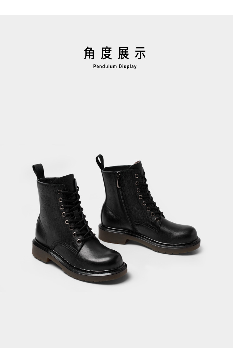 接吻猫英伦风牛皮简约马丁靴帅气百搭机车厚底短靴