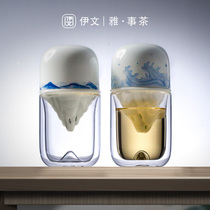 Evan ceramic filter Tea Cup double-layer glass cup with lid water Cup household tea separation personal special tea cup