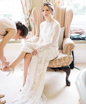 Simple Mori Lace Long Sleeve Light Wedding Outdoor Tour Light Luxury Lawn Wedding VINTAGE Spring and Summer Tuces