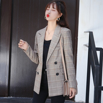 ins suit jacket women tide Korean English style retro double-breasted temperament loose plaid small suit