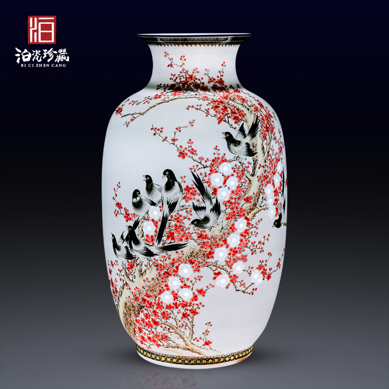 Jingdezhen ceramics hand carved new Chinese style household vase bedroom sitting room adornment is placed a wedding gift