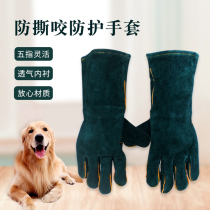 Extended real cowskin all-inclusive pet anti-bite piercing scratch Welding heat insulation high temperature tempering fireproof oil gloves