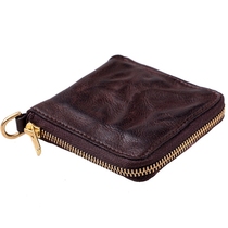 Original handmade leather wallet mens short horizontal soft leather zipper retro youth Japan and South Korea personality tide cowhide wallet