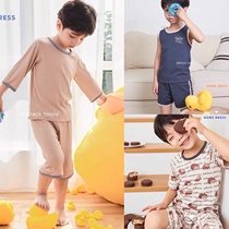 Special price Little Black Toys Childrens home Clothing Thin Boy Sleepwear Short Sleeve Pure Cotton Modale Little Black Toni Air Conditioning Suit