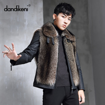 New American raccoon raccoon fur fur with top layer cowhide jacket original ecological fur one raccoon fur jacket men