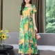 Mùa hè của phụ nữ trung niên và cao tuổi váy cotton và lanh mỏng cho mẹ Rayon kích thước lớn váy dài tay lụa cotton ngắn tay rộng rãi - váy đầm