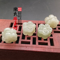 Hetian jade green and white jade flowers double-sided flower DIY jade pendant bracelet accessories five-leaf petal pendant jade pendant