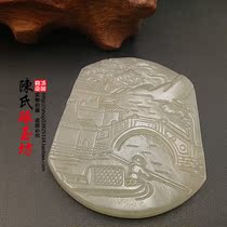 Hetian Jade Green and white jade Fisherman landscape jade brand Jade pendant Artistic landscape Small bridge Water jade Jade Jade Jade jade