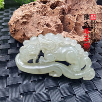 Hetian Jade Green and white jade Unicorn Dragon Jade Peiyu pendant Neck accessories Antique dragon jade pendant pendant pendant Send lanyard