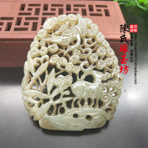 Antique Jade Liao Jin wire drawing worker Songhe Yannian jade pendant Fu Lu Jade Pei and Tian jade green white jade hollow Jade