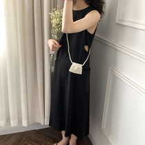 yesroom homemade 22 summer Korean version of simple temperament hollow waist slim sleeveless long A- shaped dress