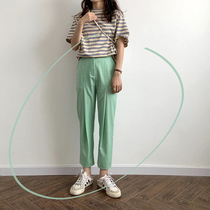 yesroom homemade 22 summer new Korean version of simple BF color chiffon pants nine pants Harlan pants casual