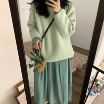 yesroom21 winter Korean version of simple solid color Joker loose slim round neck bat sleeve coil pullover sweater