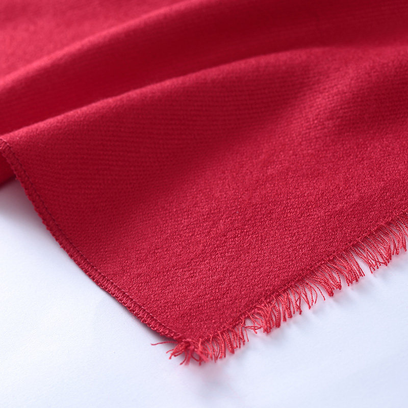 科蒙博卡2018秋冬100%粘纤保暖女围巾 年会红纯色中国红冬季围巾