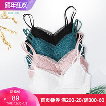 Water flower without steel ring triangle cup French underwear womens chest back bra set sexy lace thin bra